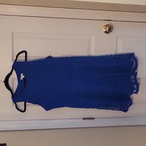 NWT Charming Charlie Cobalt Blue Dress w/ Lined Lace Skirt, Size L
